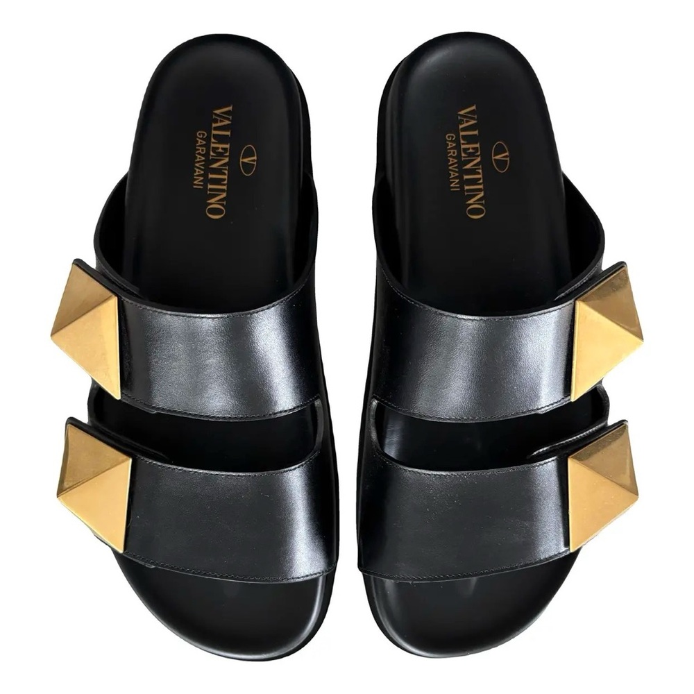 Valentino Garavani Black Slides with Gold Pyramids